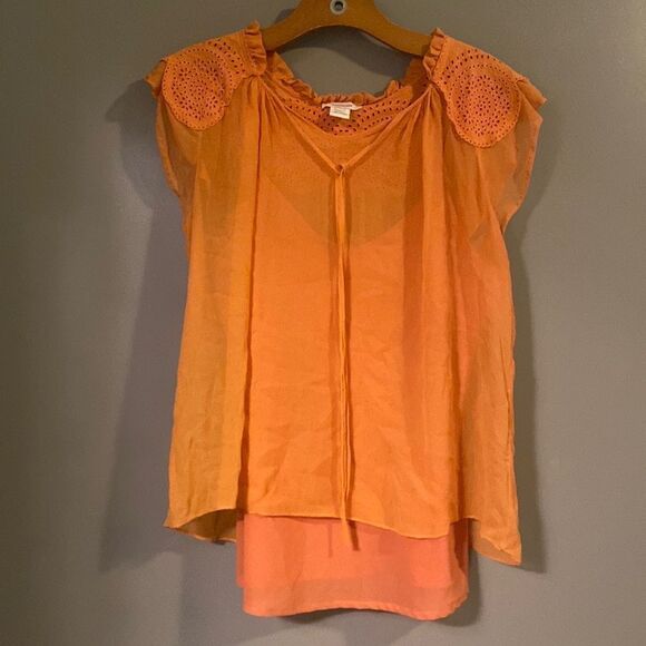 Sundance Women’s Orange Flowy Silk Blouse Size Medium NWOT - Picture 1 of 11